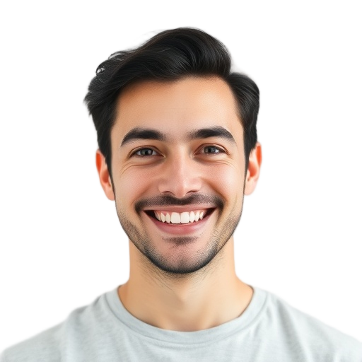 A person smiling to the camera with a white background looking like