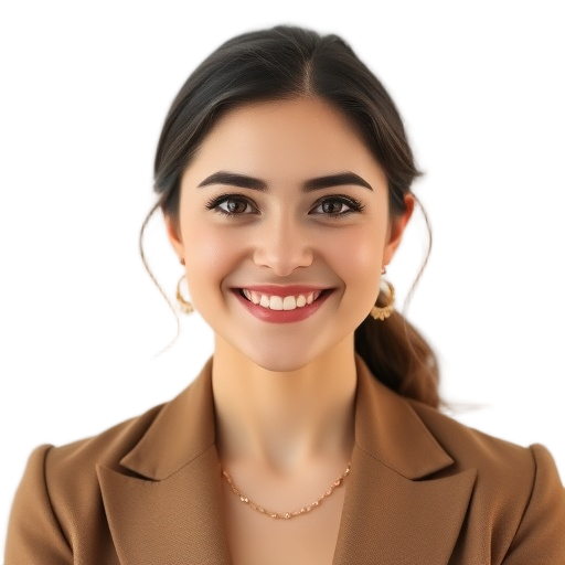 A person smiling to the camera with a white background looking like
