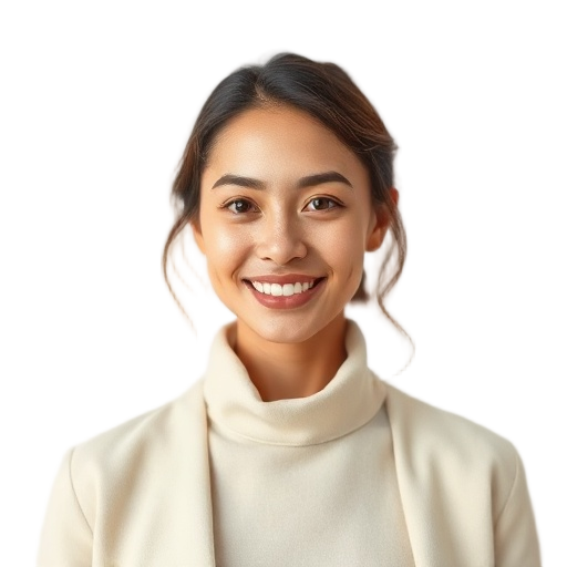 A person smiling to the camera with a white background looking like