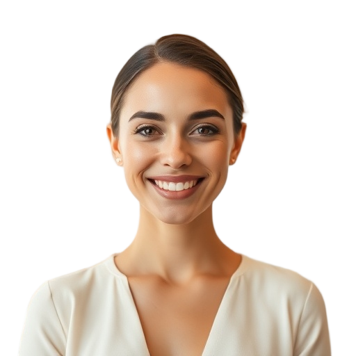 A person smiling to the camera with a white background looking like