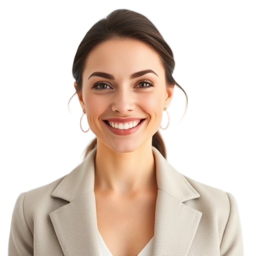 A person smiling to the camera with a white background looking like
