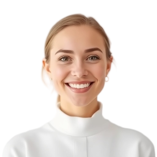 A person smiling to the camera with a white background looking like