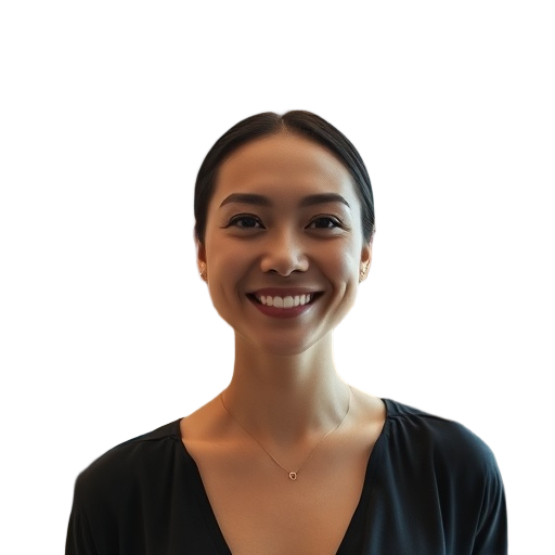 A person smiling to the camera with a white background looking like