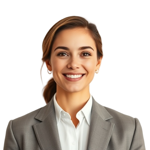 A person smiling to the camera with a white background looking like