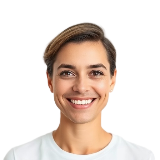 A person smiling to the camera with a white background looking like