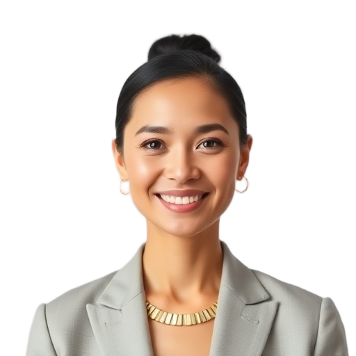 A person smiling to the camera with a white background looking like