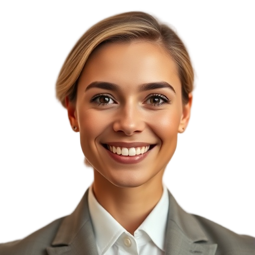 A person smiling to the camera with a white background looking like