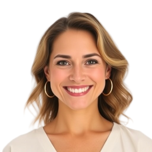 A person smiling to the camera with a white background looking like