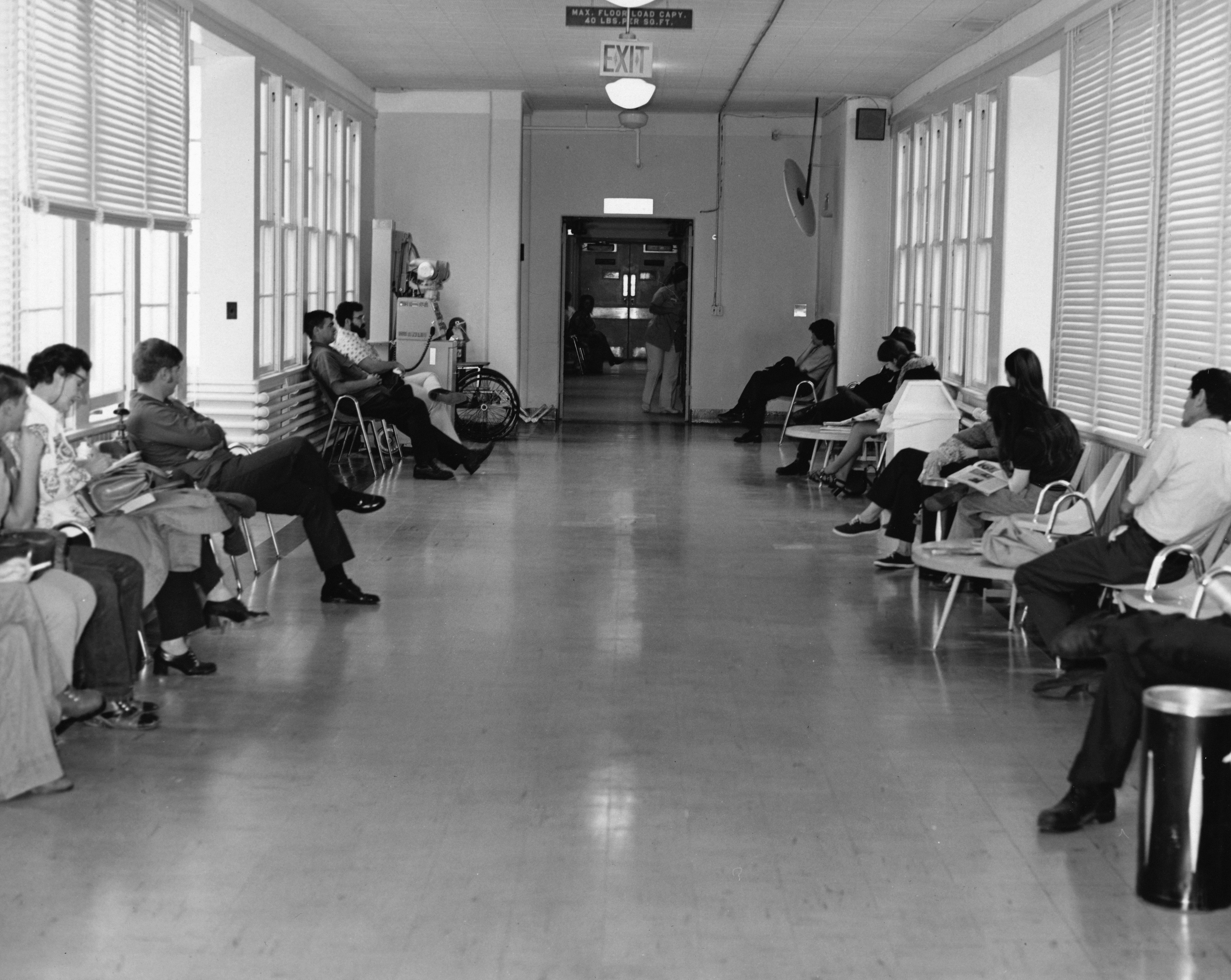 18-0196-059 NH Bremerton 18-0196-059print 8x10 b&w[Naval Hospital Bremerton waiting room? Circa 1974]