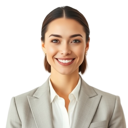 A person smiling to the camera with a white background looking like