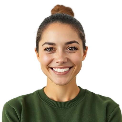 A person smiling to the camera with a white background looking like