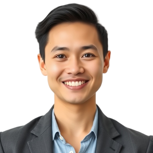 A person smiling to the camera with a white background looking like