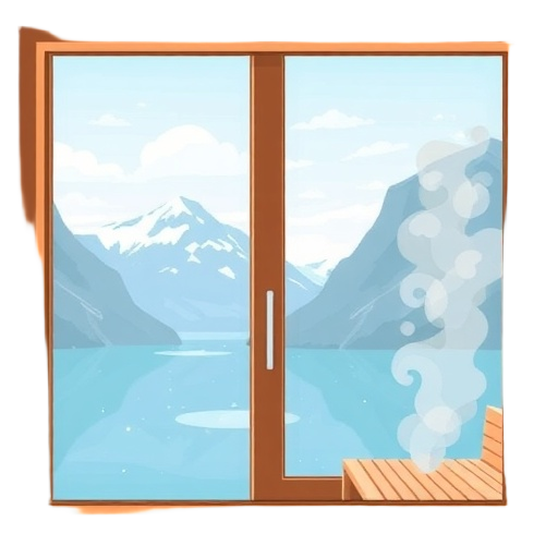 "glacier-blue fjord" "luxury suite window" "spa sauna steam"