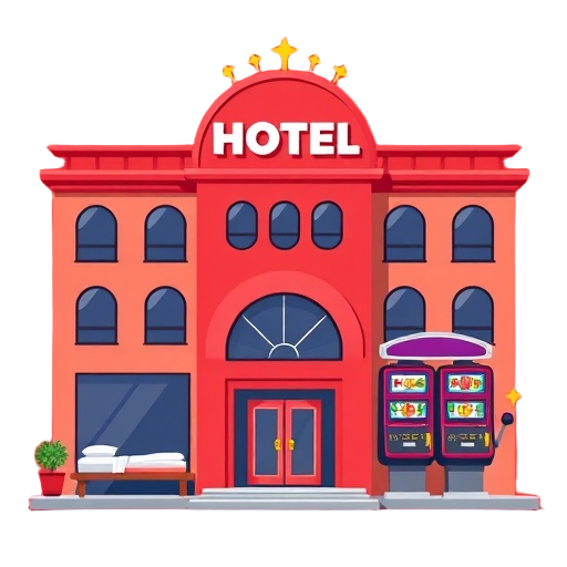 Carefully describe an image in great detail that needs to be generate, use quotes to split visual things. "casino" "hotel" "entertainment" depiction of a single unified venue