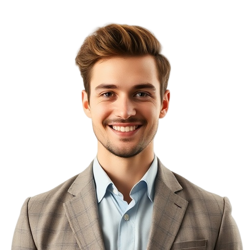 A person smiling to the camera with a white background looking like