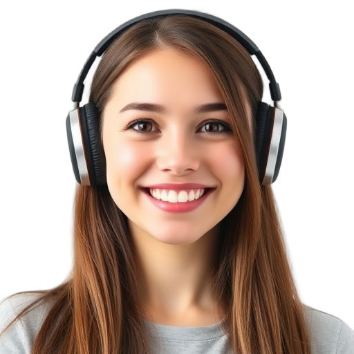 Een persoon met een hoofdtelefoon glimlacht naar de camera.