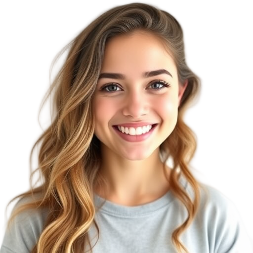 Een persoon met een glimlach op een witte achtergrond.