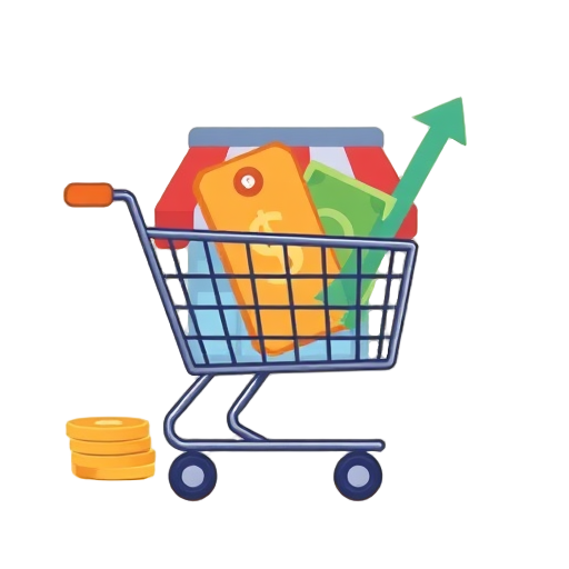 "shopping cart" "price tag" "calculator" "money stack" "storefront" "growth arrow"