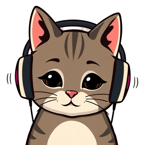 "cat headphones" "cute playful" "sound waves"