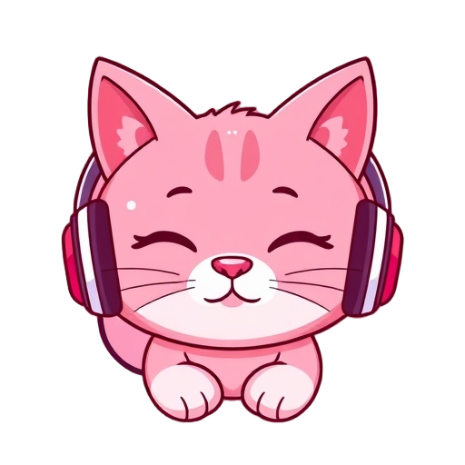 Carefully describe an image in great detail that needs to generate, use quotes to split visual things. You MAY only use up to 3 words. " "pink cat headphone, cozy, cheerful"