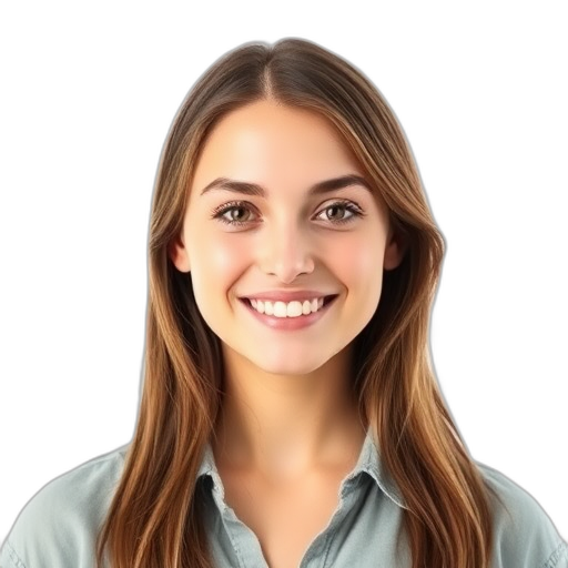 Een glimlachend persoon voor een witte achtergrond.