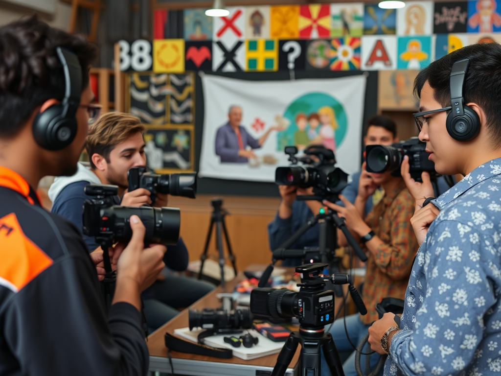 Een levendige workshop met diverse fotografen en videografen.