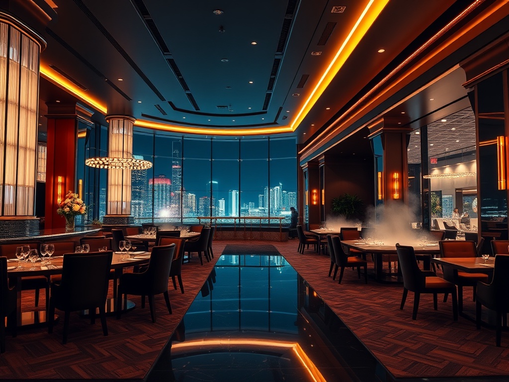 “luxury casino hotel resort at night” “elegant lounge and warm lights” “gourmet dining table” “modern spa with steam” “business meeting desk”