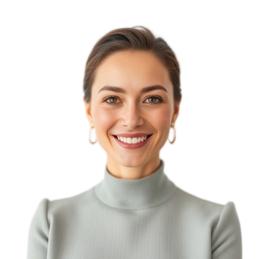 A person smiling to the camera with a white background looking like
