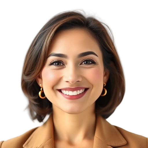 A person smiling to the camera with a white background looking like