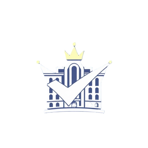 Carefully describe an image in great detail that needs to be generate, use quotes to split visual things. "crown" "checkmark" "luxury hotel"