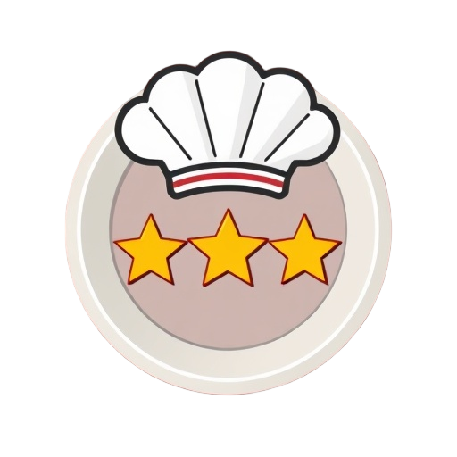 Carefully describe an image in great detail that needs to be generate, use quotes to split visual things. "five stars" "chef plate" "percent badge"