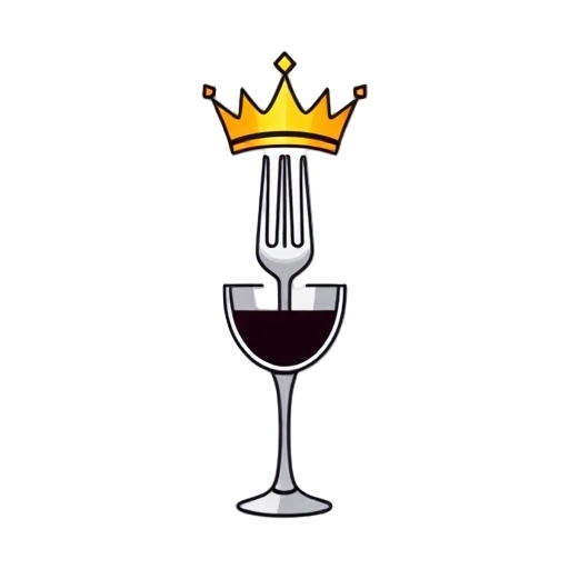 "crown" "fork" "wineglass" Carefully describe an image in great detail that needs to be generate