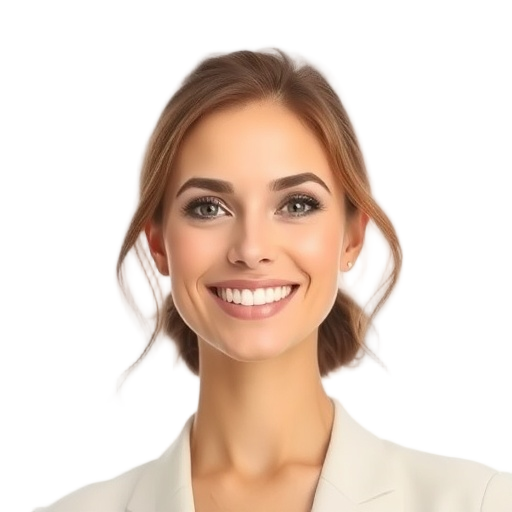 A person smiling to the camera with a white background looking like