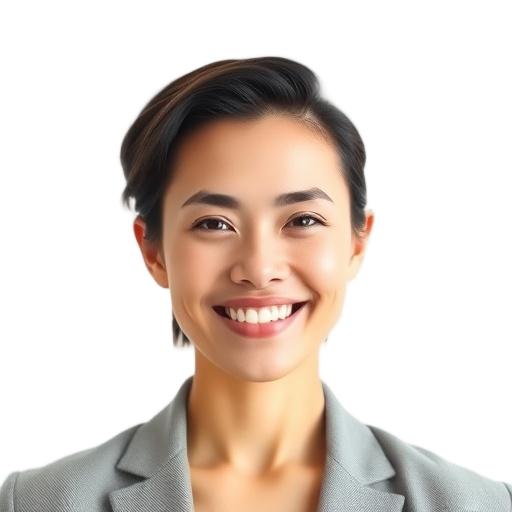 A person smiling to the camera with a white background looking like