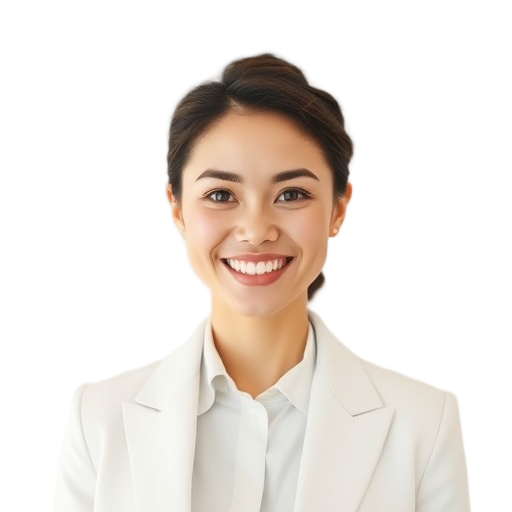 A person smiling to the camera with a white background looking like