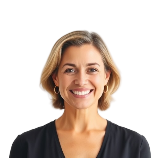 A person smiling to the camera with a white background looking like