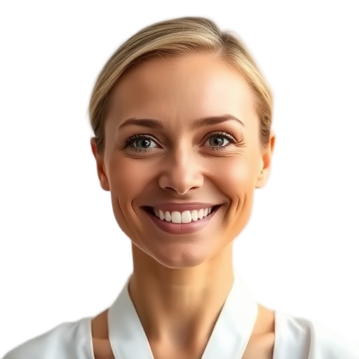 A person smiling to the camera with a white background looking like