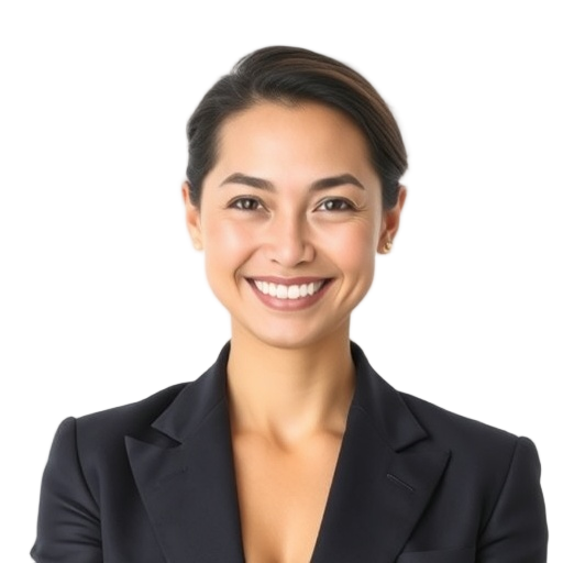 A person smiling to the camera with a white background looking like