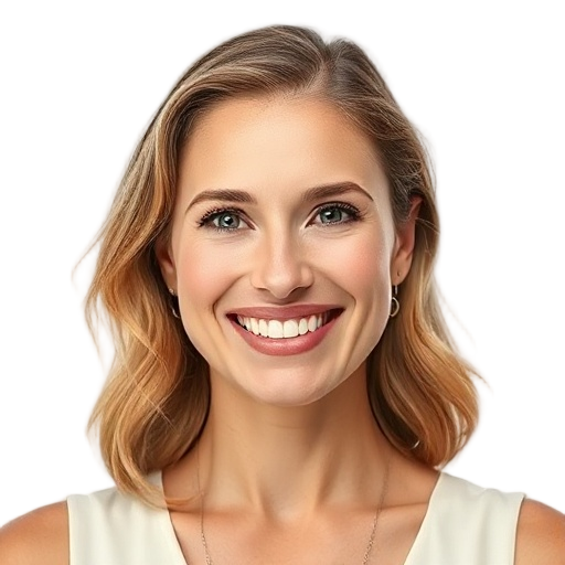A person smiling to the camera with a white background looking like