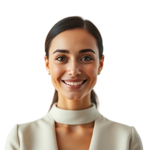 A person smiling to the camera with a white background looking like