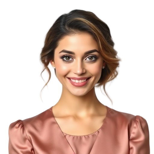 A person smiling to the camera with a white background looking like
