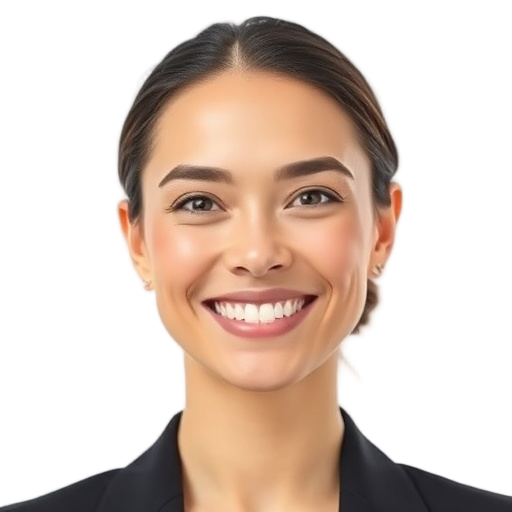 A person smiling to the camera with a white background looking like