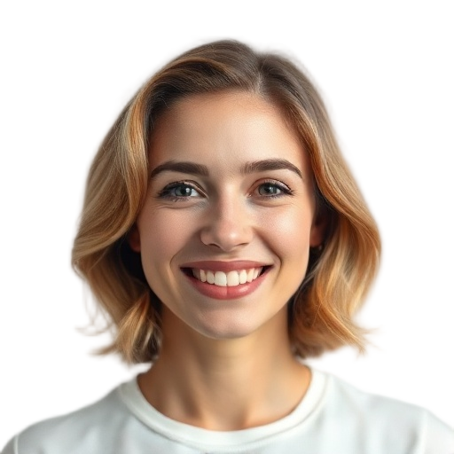 A person smiling to the camera with a white background looking like