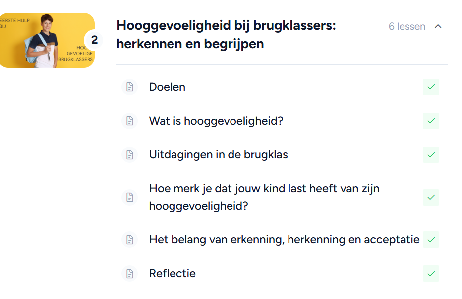 Voorbeeld van hoe een module van het online programma is opgebouwd