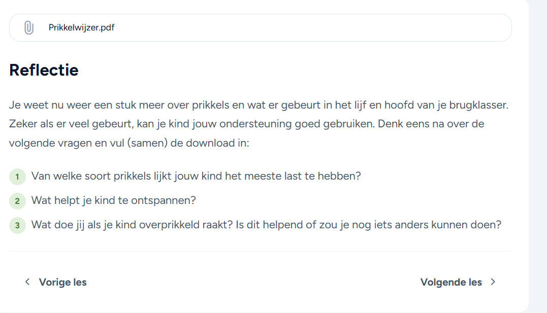 Schermafbeelding van een module uit het online programma over prikkels