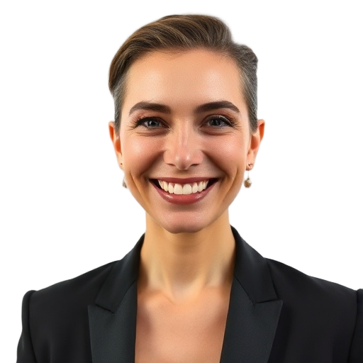 A person smiling to the camera with a white background looking like