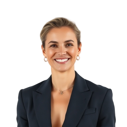 A person smiling to the camera with a white background looking like