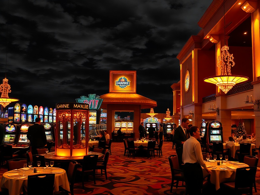"Luxurious" "Australian" "casino" "hotel" "night" "scene," "golden" "VIP" "suite" "glow," "gaming" "tables" "silhouettes," "fine-dining" "plates" "steam," "outback" "views"
