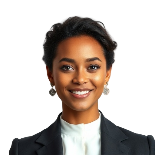 A person smiling to the camera with a white background looking like