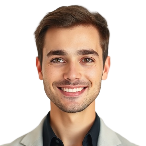 A person smiling to the camera with a white background looking like